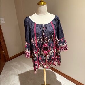 Ritu Kumar Black Blouse with Pink Embroidery